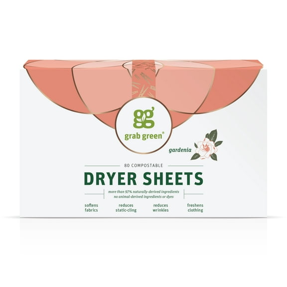 Grab Green Dryer Sheets, Gardenia Scent, 80 Sheets