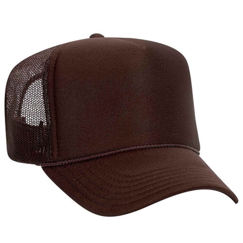 Couver 5 Panel High Crown Mesh Back Trucker Hat, Polyester Foam Front, Brown, 12PCS Bulk Set Pack