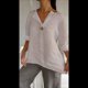 thumbnail image 4 of Camisa de para Mujer, Cuello en V, Botones, Blusa , Mangas 3/4, Informal, Holgada, Estilo Túnica, Camisetas de Verano. Albaricoque M, 4 of 8