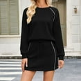 thumbnail image 2 of APEXFWDT Women's 2-Piece Sweatsuit Skirt Set - Long Sleeve Crew Neck Top & Mini Skirt, Casual Tennis Athletic Outfit,L,Black, 2 of 7