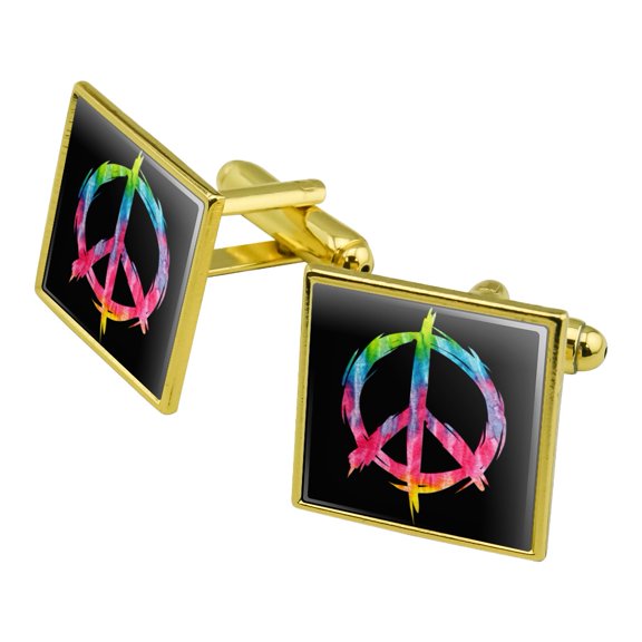 Tie Dye Peace Sign Square Cufflink Set - Silver or Gold