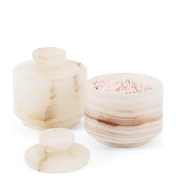 Radicaln  Marble Salt Cellar With Lid 3" inches White onyx Handmade Salt Container Set of 2  For Dining Table, Ideal Spice jar, Seasoning Containers & Salt Box For Kitchen Counte