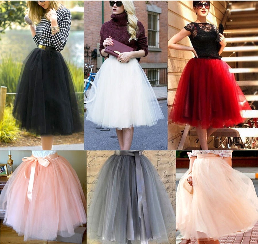 Womens Knee-Length Tulle Puffy Short Vintage Wedding Bridal Petticoat Underskirt 