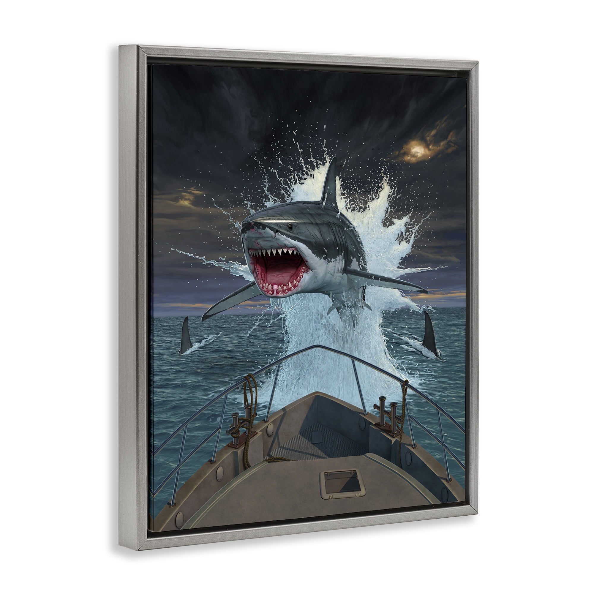 Stupell Industries Fish Out Of Water Gray Framed Floater Canvas Wall Art, design by Vincent Hie