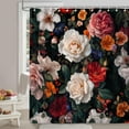 thumbnail image 4 of Floral Shower Curtain, Boho Flowers Black Dark Bathroom Decor Shower Curtain Sets, Waterproof Fabric Bathroom Curtain with Hooks, 72 x 72 inch, 4 of 6