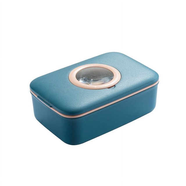 Caja de almacenamiento de agujas e hilos con lupa Caja de tesoros portátil para agujas e hilos para el hogar