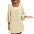 thumbnail image 2 of Taylonsss Womens Casual Batwing 3/4 Sleeve Solid Color Tiered Cake Round Neck Dress, 2 of 6