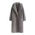thumbnail image 3 of Chaquetas y abrigos casuales sin capucha de manga larga para mujer, cárdigan holgado de color liso para otoño e invierno, abrigo largo grueso y cálido de manga larga con peluche artificial para mujer, 3 of 5