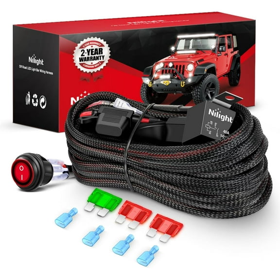 Nilight Wiring Harness Kit Nylon 12 AWG 2 Leads 12 V On Off Switch Power Relay Blade Fuse for LED Light Bar Off Road Lights on Cars Jeep Boat Trucks