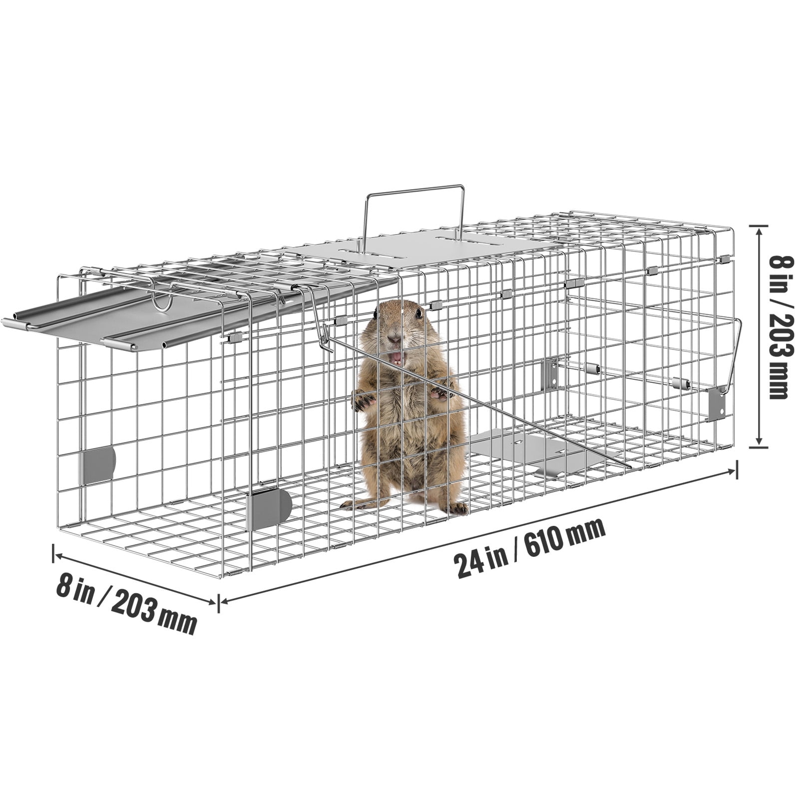 KFFKFF Live Capture Animal Trap 24"x8"x8", Durable Galvanized Iron Cage, Collapsible Design with Carrying Handle for Safe Transport of Rabbits, Feral Cats, Squirrels