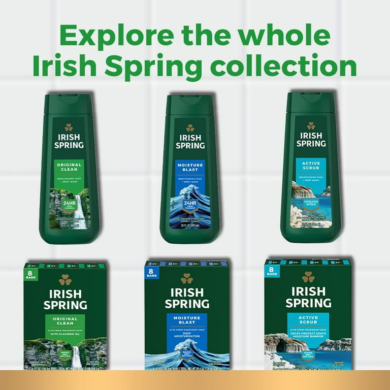 Irish Spring Moisture Blast Deodorant Bar Soap for Men, 3.7 oz, 12