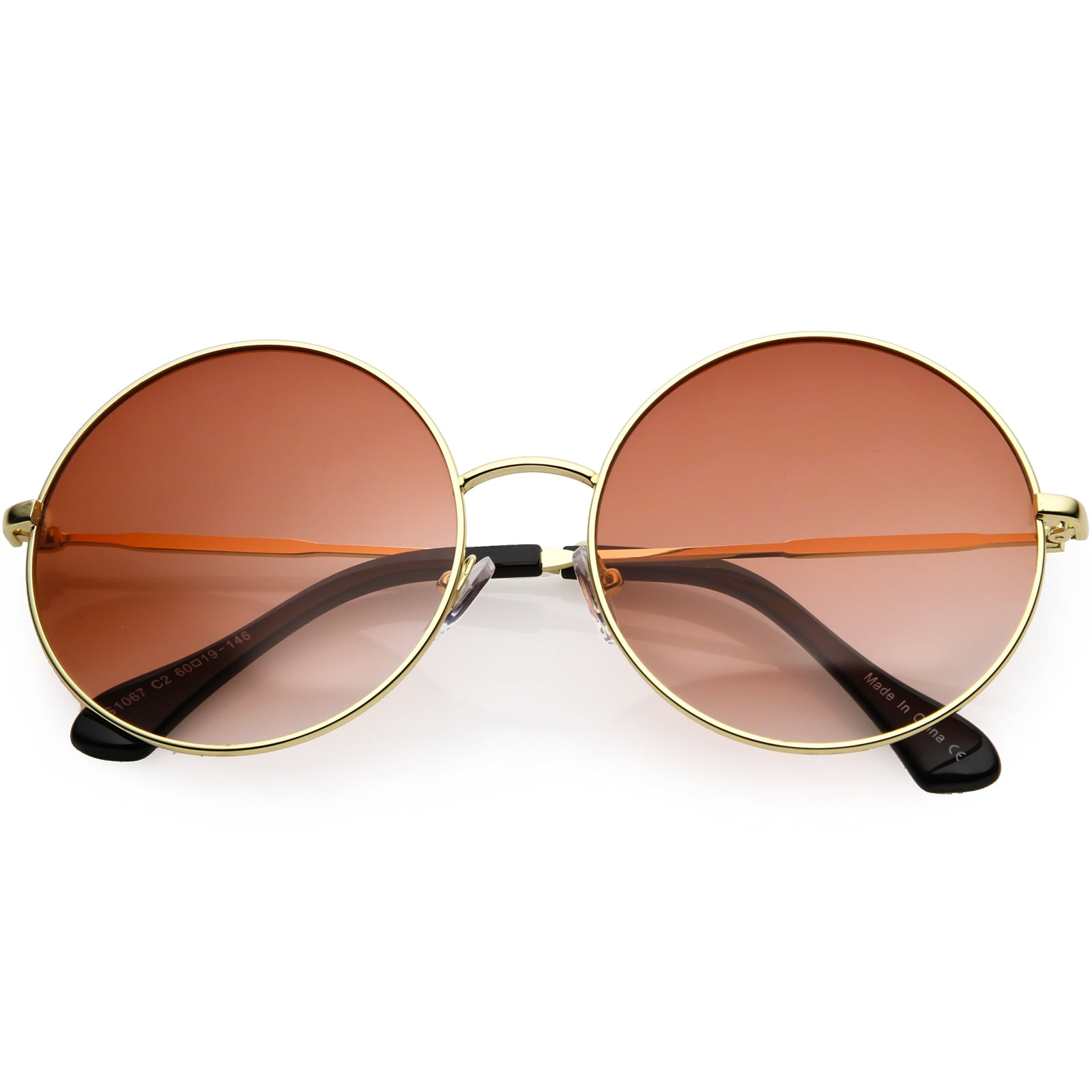 Retro Oversize Round Sunglasses Color Tinted Lens 60mm Gold Red Gradient 