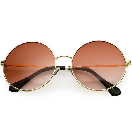 Retro Oversize Round Sunglasses Color Tinted Lens 60mm (Gold / Red Gradient)