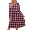 thumbnail image 2 of Miqool Womens Plaid Midi Dress, Pleated Crew Neck Long Sleeve Work Dresses, Loose Fit Holiday Daily Dresses, 2 of 6