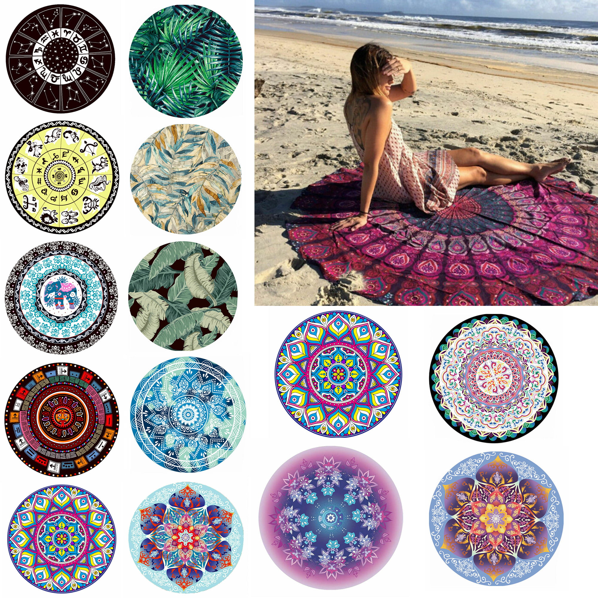 Hippie Mandala Round Towel Tapestry Beach Throw Blankets Yoga Mats Bedspread 