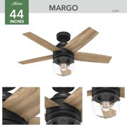 Hunter 44 inch Indoor Ceiling Fan with LED Light and Remote Control - Black Ceiling Fan, Standard Mount, 5 Blades, For Bedroom, Living Room, or Kitchen, Quiet - Margo 52289, Matte Black