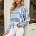 thumbnail image 6 of VSSSJ Women's Striped Pullover Sweater Relaxed Fit Round Neck Long Sleeve Classic Soft Casual Knit Sweater Tops Fall Winter Outfit Blue L, 6 of 9