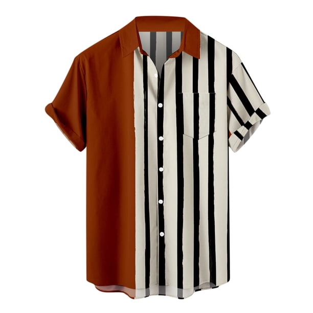 Blusa de camisa de manga corta con solapa de moda informal con patrón estampado para hombre Pompotops oipoqjl46892