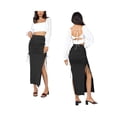 thumbnail image 3 of Women Knitted Package Hip Skirt Summer High Waist Split Skirt with Drawstring, 3 of 9