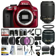 Nikon D3300 Red DSLR Digital Camera with 18-55mm VR II + 55-200mm VR Lens + 128GB Memory + (2) Batteries + Charger + LED Video Light + Backpack + Case + Filters + Auxiliary Lenses