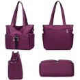 thumbnail image 2 of Bolsos de mano informales para mujer, bolsos de hombro, monederos, bolso de nailon suave, bolso de mensajero impermeable para viajes al aire libre, morado Feliz Sencillez, 2 of 5