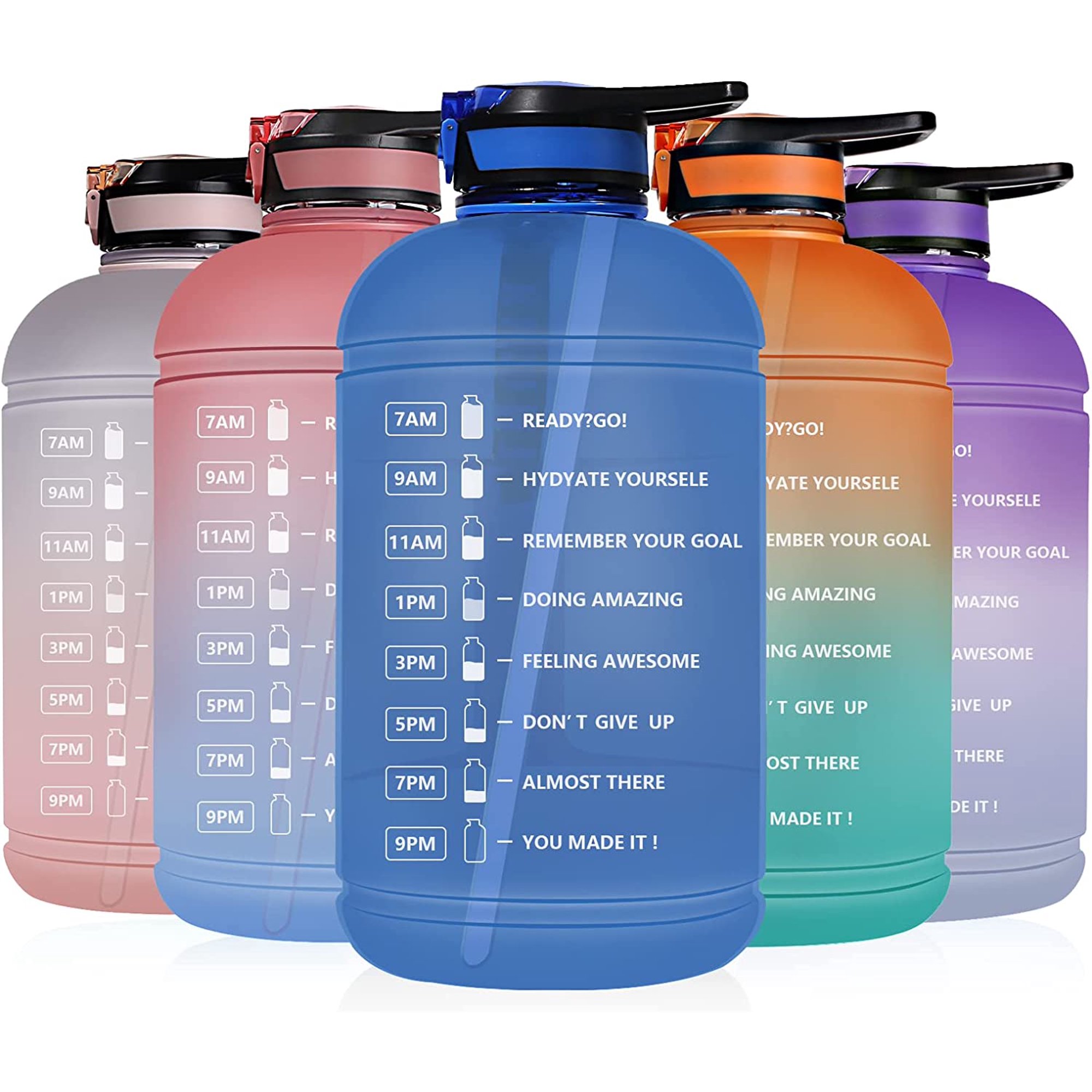 THELNN 1 Gallon Motivational Water Bottle With Straw,Time