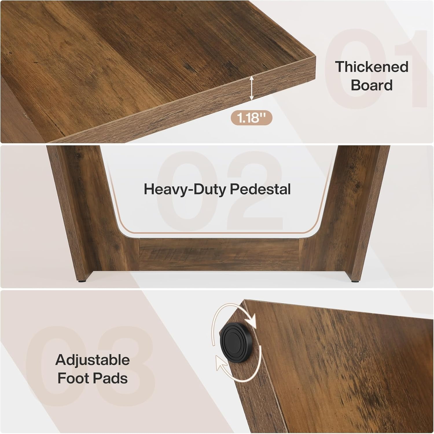 70.87-Inch Executive Computer Desk, Large Home Office Desk With Solid Wooden Pedestal, Industrial Wooden Study Writing Table, Heavy-Duty 330LBS Workstation, Rustic Brown Business Furniture