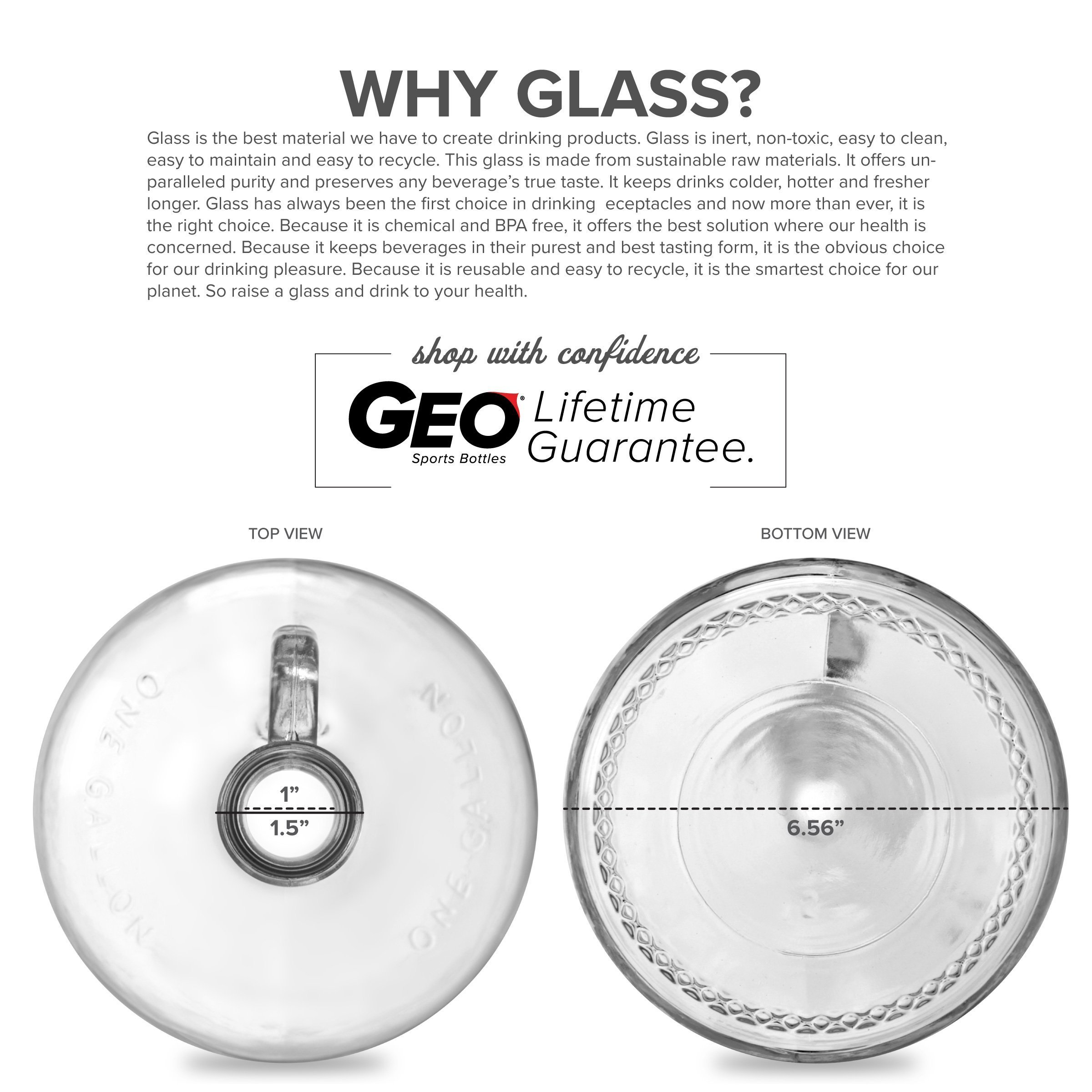 Geo Single 1 Gallon Glass Water Bottle Carboy Jug with 38 mm Screw Cap