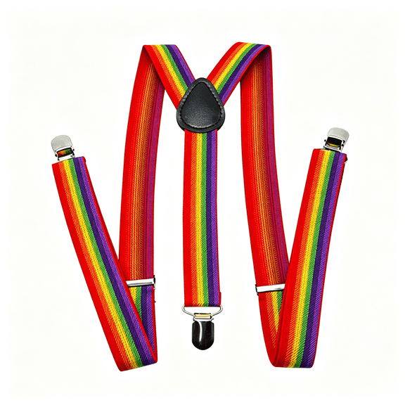TELOLY Suspenders-Adjustable Elastic Y Back Style Suspenders for Men and Women with Strong Metal Clips(Rainbow Clip on Suspenders)