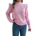 thumbnail image 3 of Womens Sweaters Sweater for Women Crewneck Ruffle Long Sleeve Solid Color Loose Pullover Top Winter 2025 Pink M, 3 of 9
