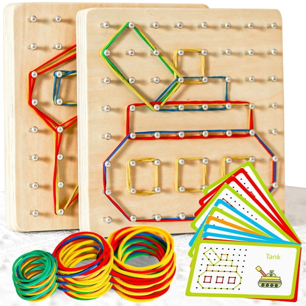 Geoboard de madera CHEROSIN, paquete de 2 unidades para niños de 3 a 6 años, con tarjetas