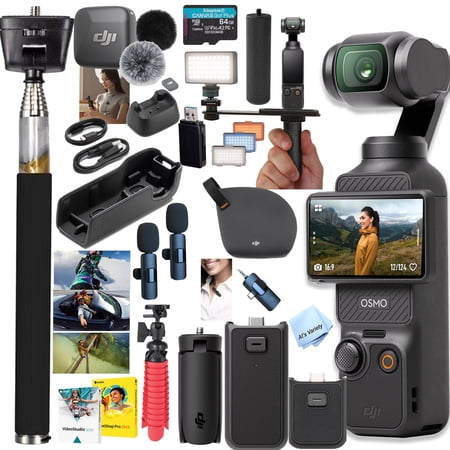 DJI Osmo Pocket 3 , Vlogging Camera, 4K/120fps Vlog Camera, 3-Axis Stabilization, Face/Object Tracking, + 64GB Memory, 2pc Mic, Software + More (PodCast Vlogging Bundle)