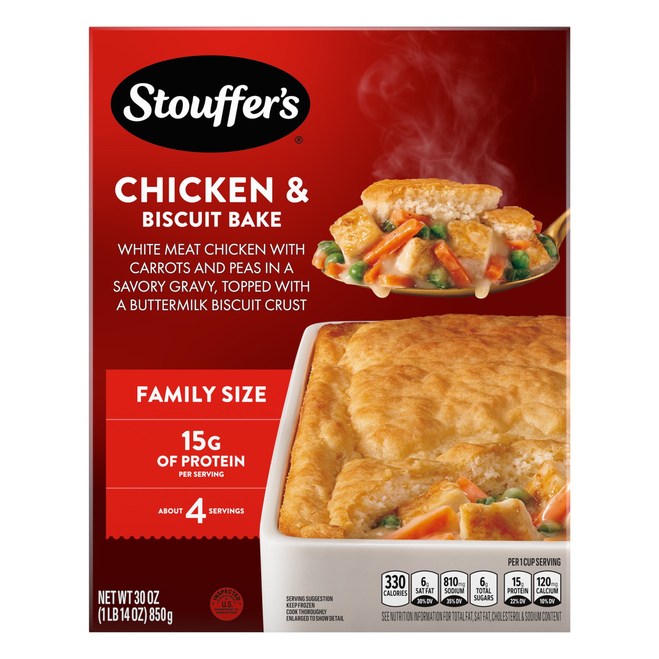Stouffer’s Chicken Biscuit Bake, Family Size, Frozen Chicken Biscuit, Frozen Oven Meals, 30 oz (Frozen)