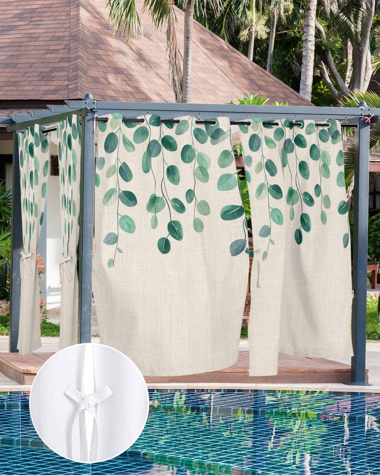 nqOlkjepod Outdoor Curtains for Patio Waterproof, Green Leaves Outdoor Privacy Panels Grommet, Retro Farmhouse Spring Natural Vines Blackout Outside Curtains for Porch/Cabana 54"x95", 2 Panels