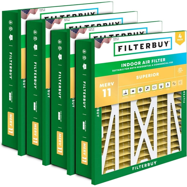 Filterbuy 20x20x5 MERV 11 (MPR 1200) Allergen Defense, Pleated HVAC AC Furnace Air Filters for Honeywell Return Grille FC40R1003 (4-Pack)