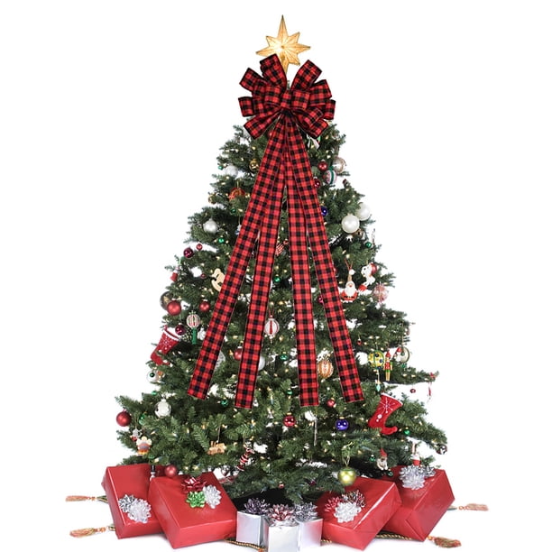 Decoración de Árbol de Navidad Xihbxyly con Sombrero Rojo Grande y Lazo de Lino