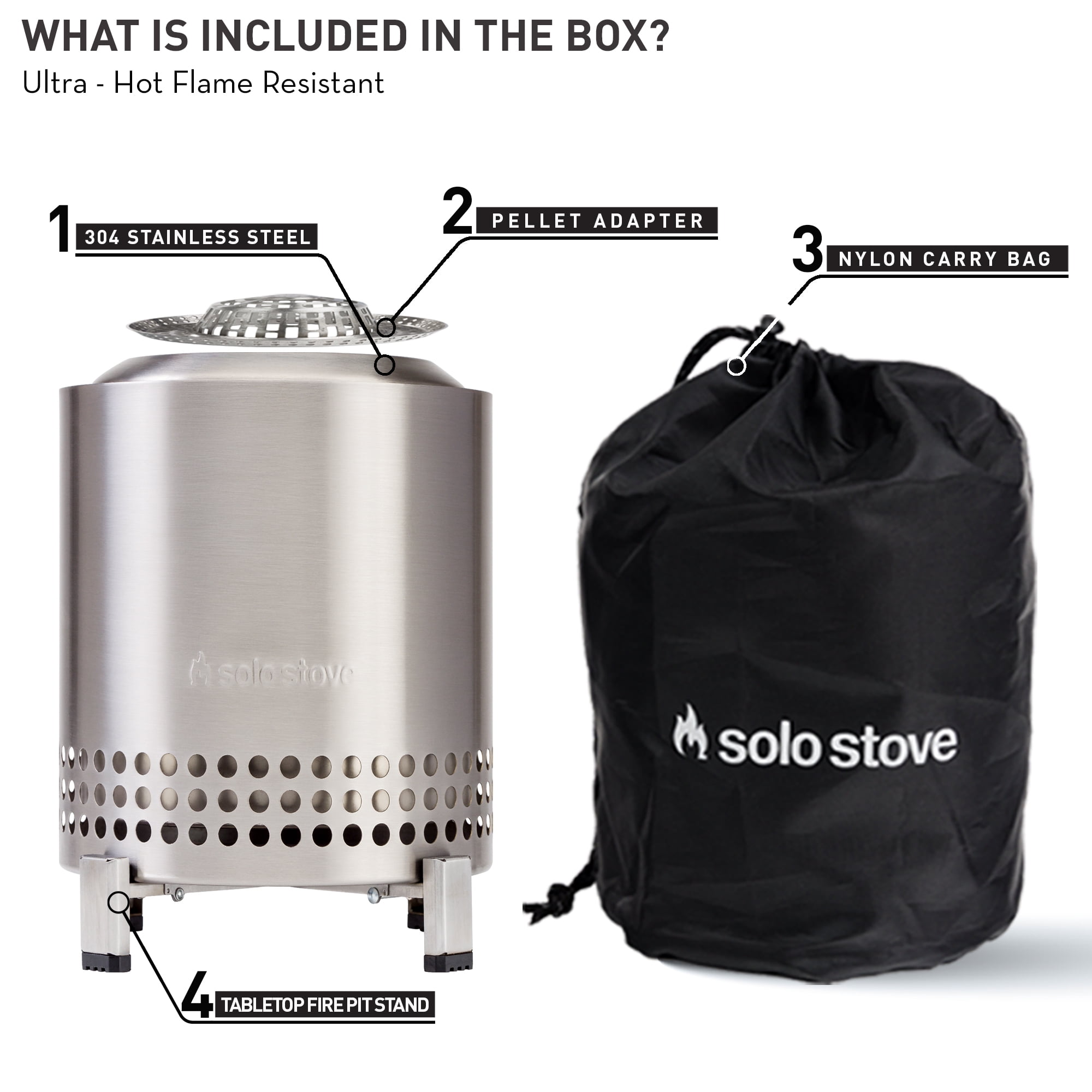 Solo Stove Mesa XL Tabletop Fire Pit with Stand | Low Smoke Outdoor Mini Fire for Urban & Suburbs | Fueled by Pellets or Wood, Stainless Steel, With Travel Bag, H: 8.6" x D: 7", 2.3 lbs, Silver