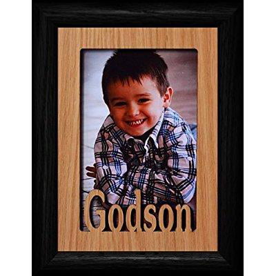 5x7 godson ~ portrait black picture frame ~ holds a 4x6 or cropped 5x7 photo ~ wonderful gift for a godmother, godfather, godparents for a