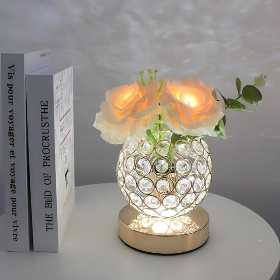 Rose Flower Lamps,Table Lamp with USB Charging,Desk Lamp LED Analog Rose Night Light with Vase,Birthday Gifts for Her Unique Gifts for Her, Dimmable Touch Lamp,Date Party Home Decoration (Champagne)