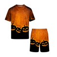thumbnail image 6 of Mens Pajama Set Halloween Orange Pumpkin Soft Comfy Short Sleeve Pjs Lounge Set with Pockets, 6 of 7