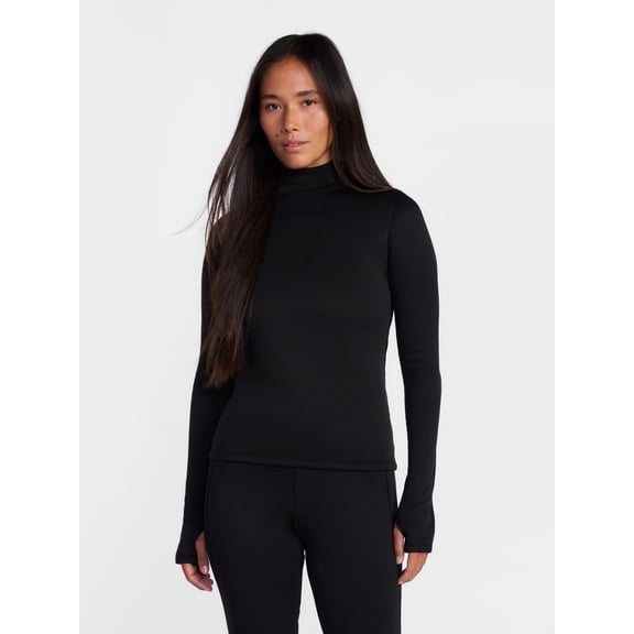 Ozark Trail Women's Warmest Thermal Long Sleeve Fleece Mockneck Top, Sizes XS-XXL