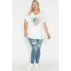 Women's Plus Size V-Neck Sunflower with American Flag Top