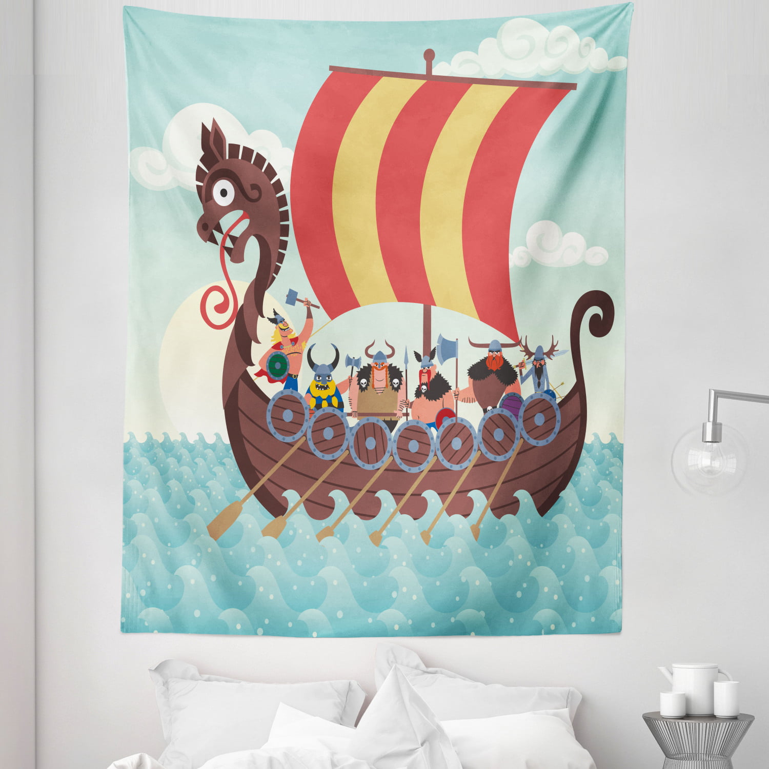 Viking Warship Tapestry Wall Hanging for Living Room Bedroom Dorm Decor 