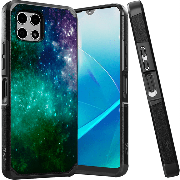 ANJ Shockproof Dual Layer Slim Hard Case Tempered Glass Cover Compatible with T-Mobile REVVL 7 5G - Green Galaxy