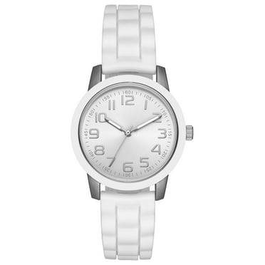 Time & Tru Women's Wristwatch: Silver Case, White Bezel, Easy Read Dial, Silicone Strap (FMDOTT014)
