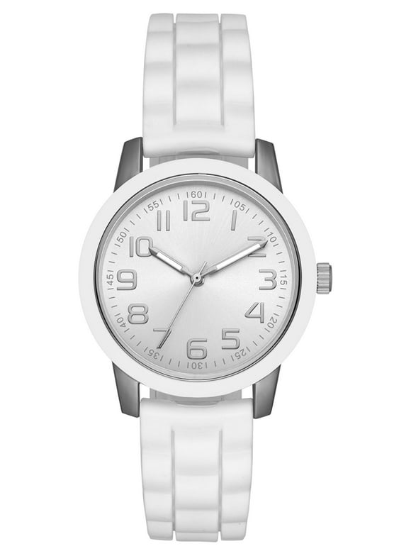 Time & Tru Women's Wristwatch: Silver Case, White Bezel, Easy Read Dial, Silicone Strap (FMDOTT014)