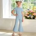 thumbnail image 2 of JUMEYU Spring Toddler Girl Clothes Toddler Girl Clothes Short Sleeve Cartoon & Graphic Top + Flared Leg Pants 3T 4T (Light Blue,3-4 Years), 2 of 7