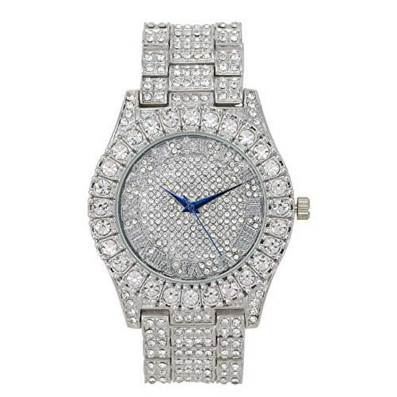 Women's Big Rocks Bezel Colored Dial with Roman Numerals Fully Iced Out Watch - ST10327LA (ST10327LARN Silver)