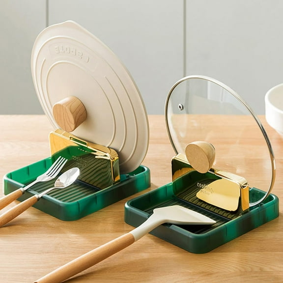 2Pcs Spoon Rest with Lid Holder, Foldable Spoon Holder for Kitchen Counter Stove Top, Pot Lid Holder Cooking Ladle Utensil Rest, Kitchen Gadgets Organizer Accessories for Cooking (Green)