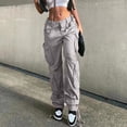 thumbnail image 2 of WTXUE Girls Cargo Pants, Scrub Pants Women's Solid Color Multi Pocket Cargo Casual Trousers, Low Rise Pantalones De Mujer, Grey, 2 of 9